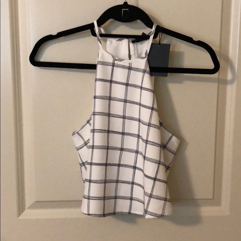 NWT, NBD Striped Halter Crop Blouse, B&W, XS